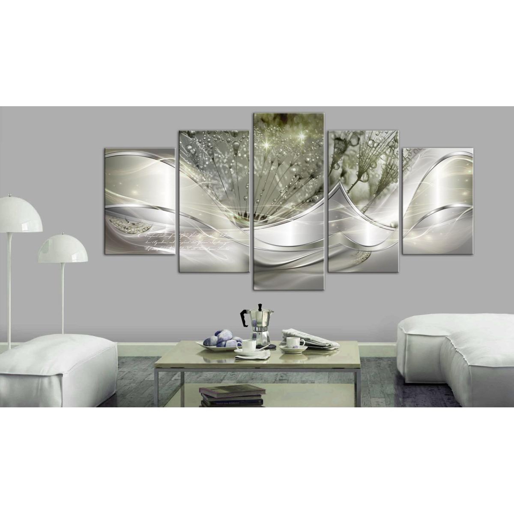 Voir la diapositive 2 : Paris Prix Tableau 5 Panneaux  Sparkling Dandelions Green Wide