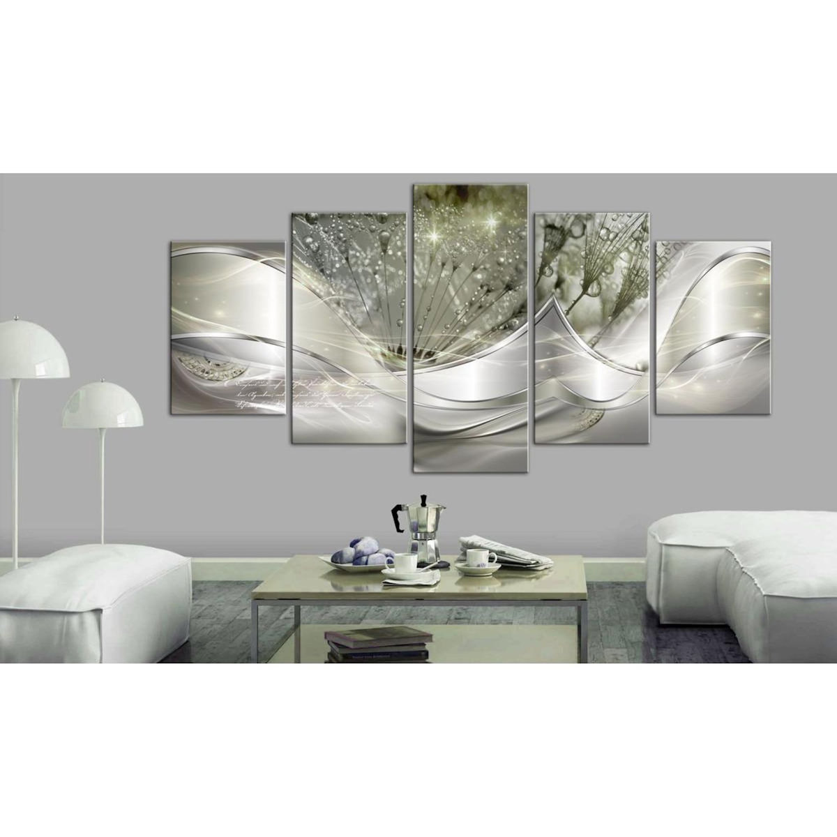 Paris Prix Tableau 5 Panneaux  Sparkling Dandelions Green Wide