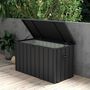 Voir la diapositive 2 : OUTSUNNY Coffre de rangement jardin capacité 450L - vérin à gaz, roulettes, poignée - acier PP anthracite