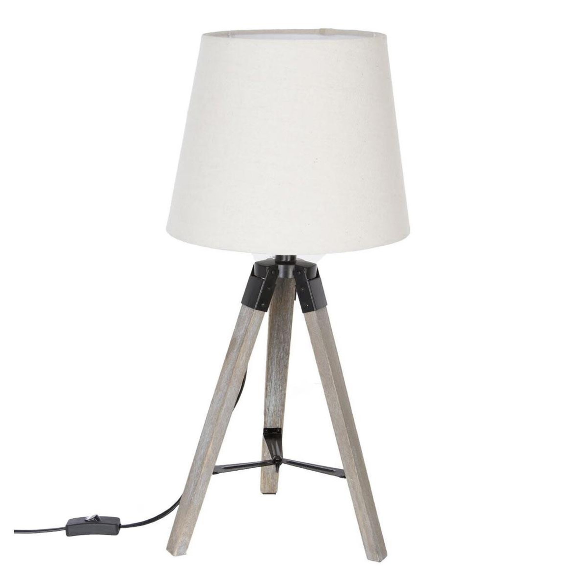 Voir la diapositive 1 : ATMOSPHERA Lampe à poser trépied en bois  runo  58cm lin