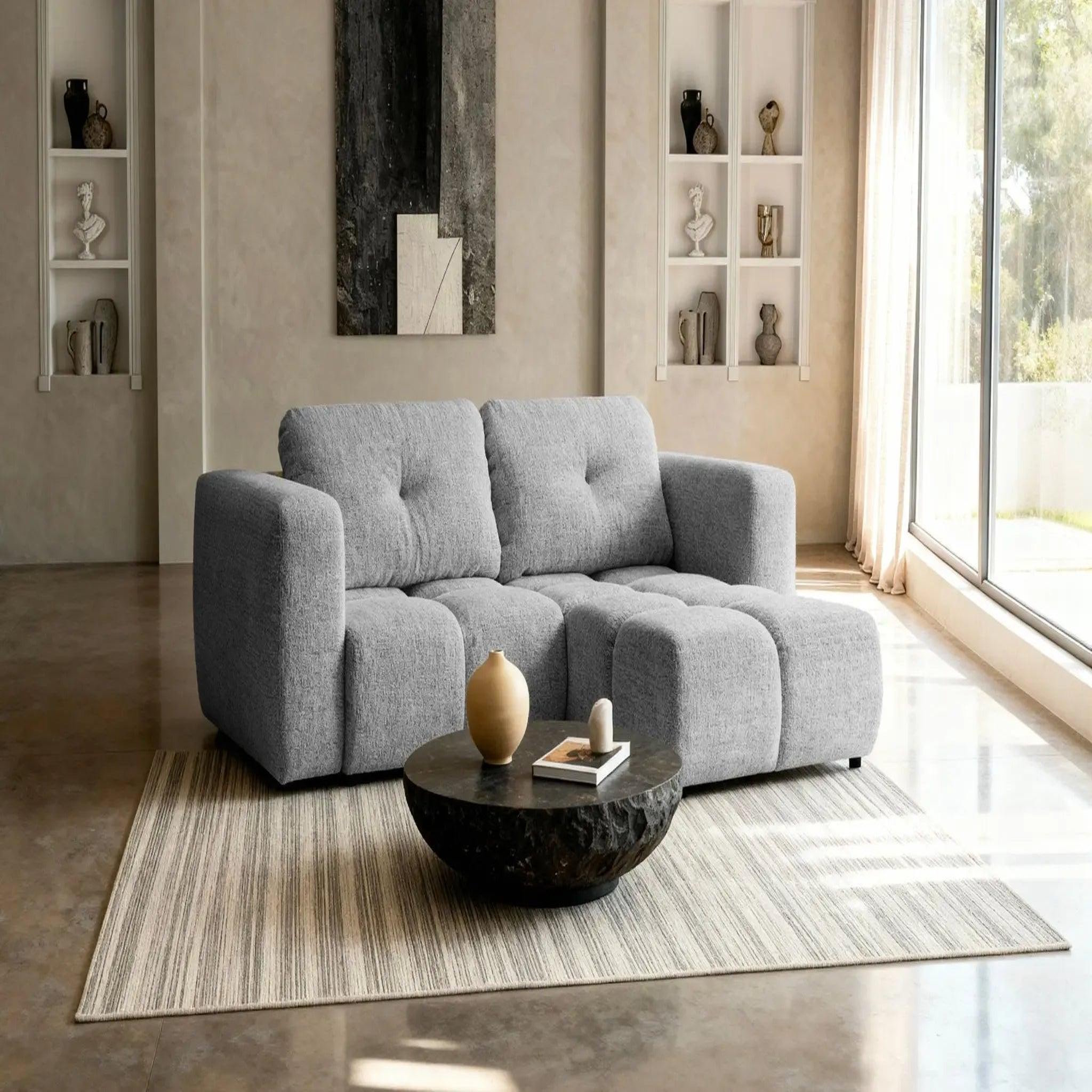Voir la diapositive 2 : CASANOVA PARIS Romy mini - canapé d'angle convertible tissu chenille 2 places