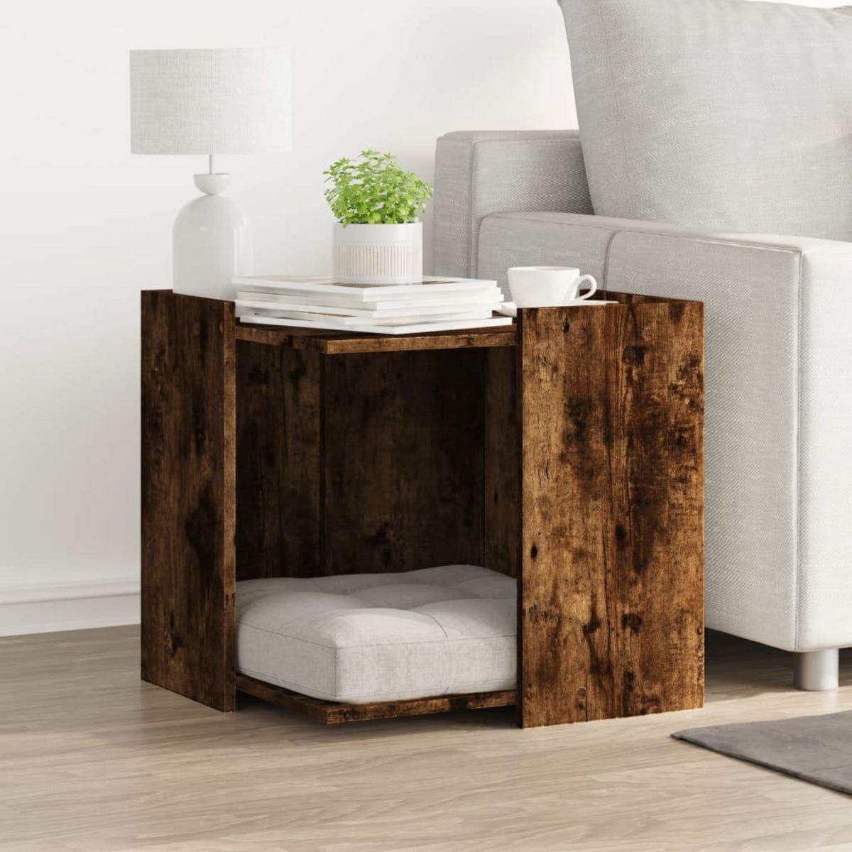 VIDAXL Meuble de bac a litiere pour chat chene fume bois d'ingenierie