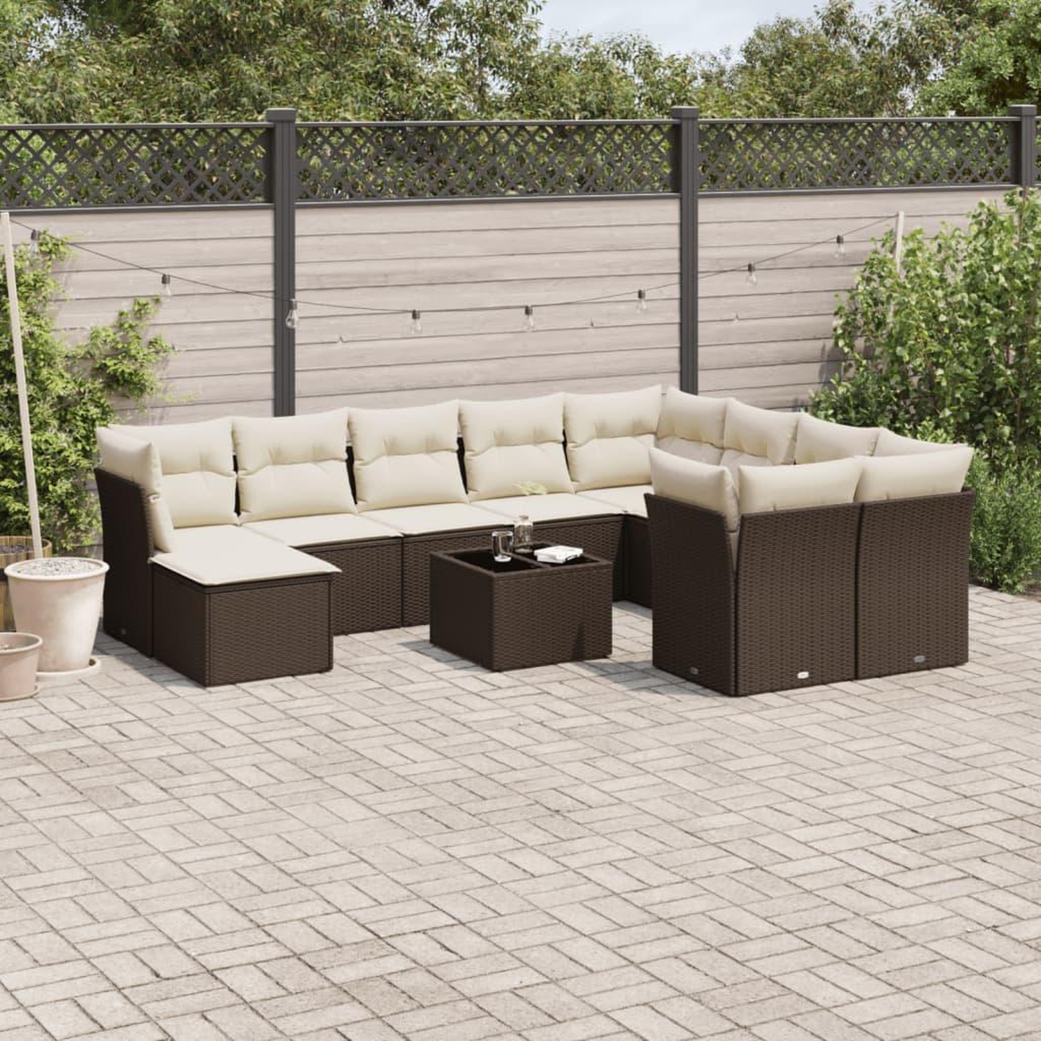 VIDAXL Salon de jardin et coussins 11 pcs marron resine tressee