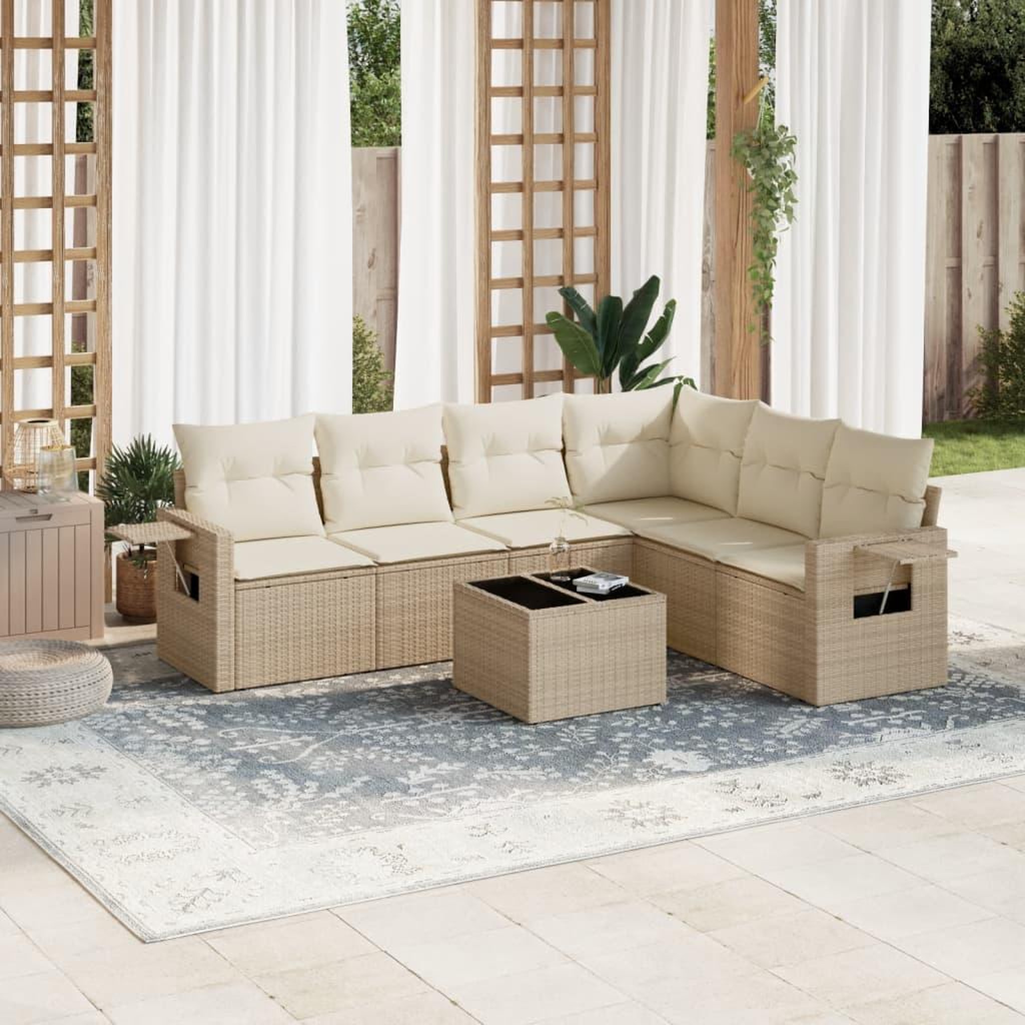 VIDAXL Salon de jardin avec coussins 7 pcs beige resine tressee