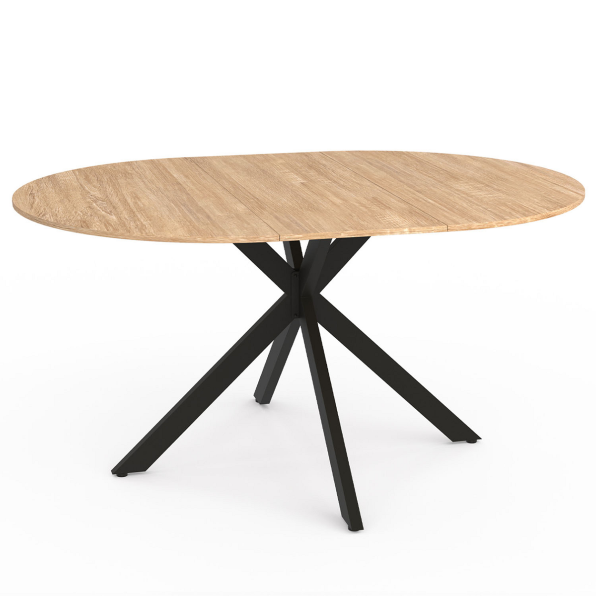 ID MARKET Table à manger extensible ronde ALIX 4-8 personnes pied araignée bois et noir 110-150 cm