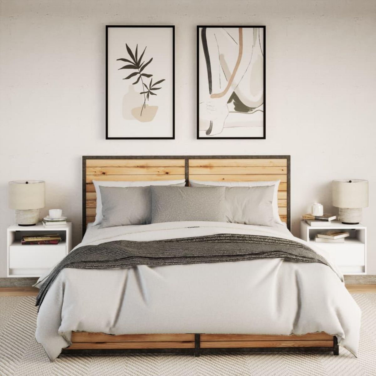 VIDAXL Tables de chevet murales avec lumieres LED 2 pcs blanc