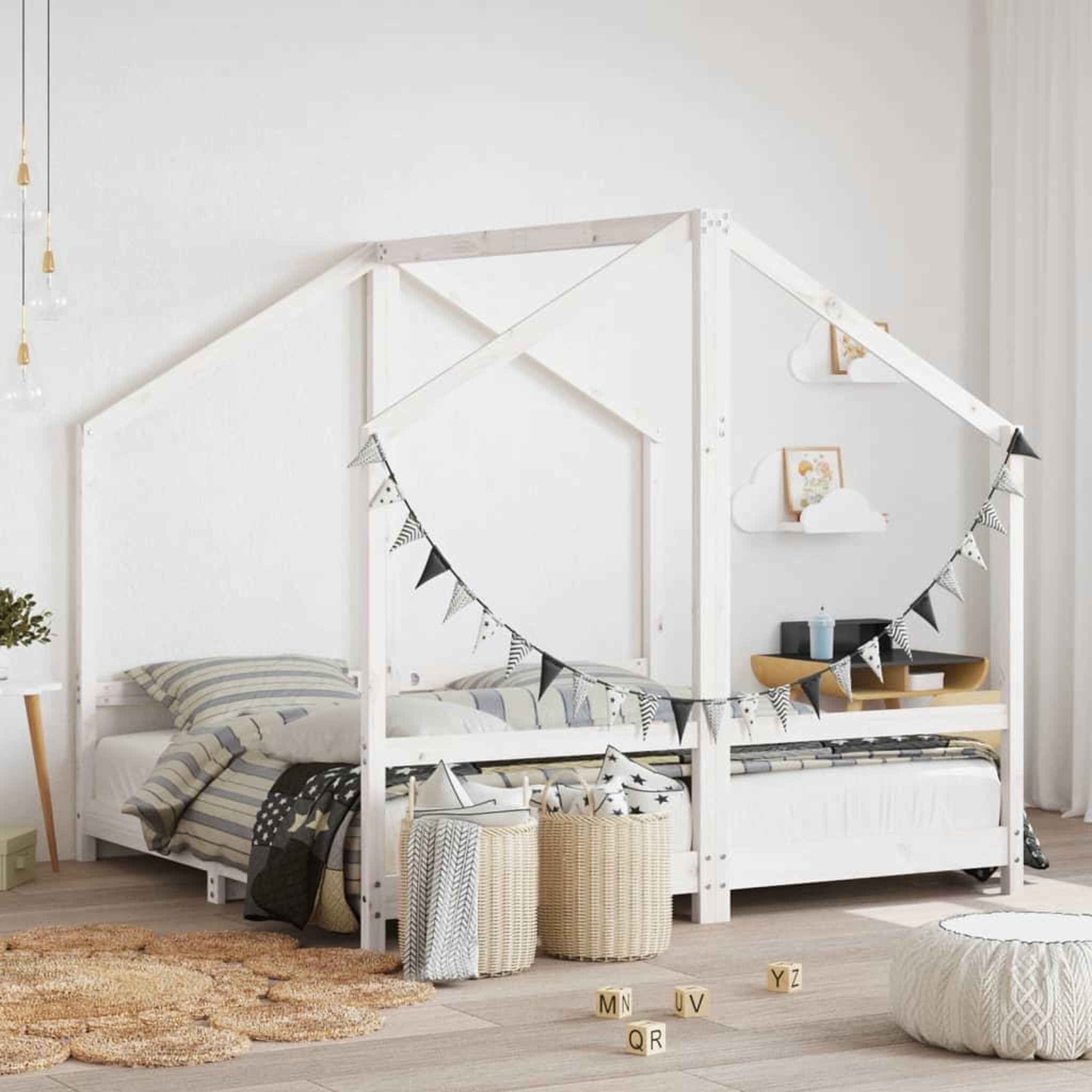VIDAXL Cadre de lit pour enfant blanc 2x(80x160) cm bois de pin massif