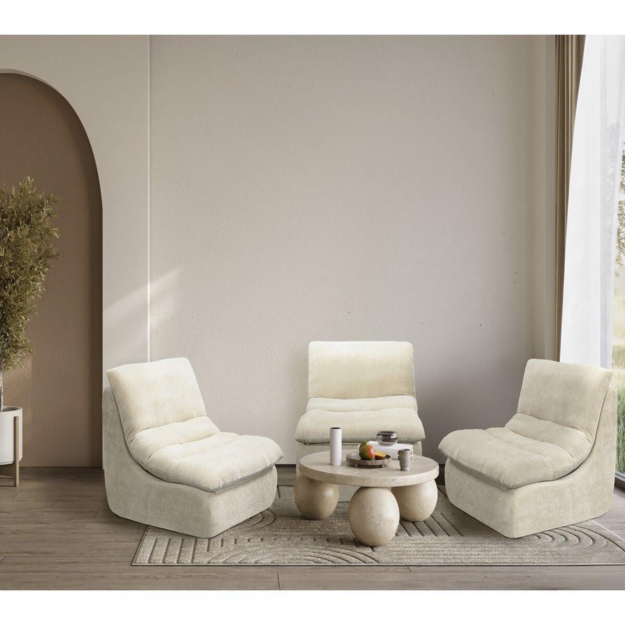 Voir la diapositive 2 : Habitat et Jardin Chauffeuse en tissu texturé  Candela  - 81 x 96 x 75 cm - Beige