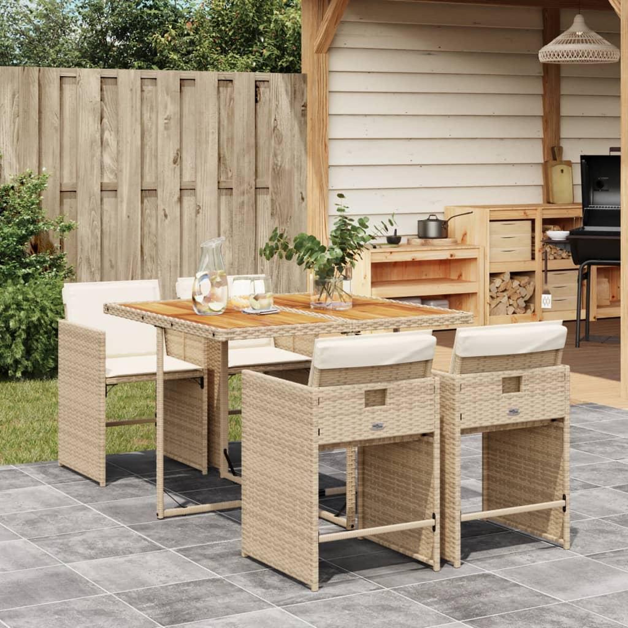 VIDAXL Ensemble a manger de jardin avec coussins 5pcs Beige poly rotin