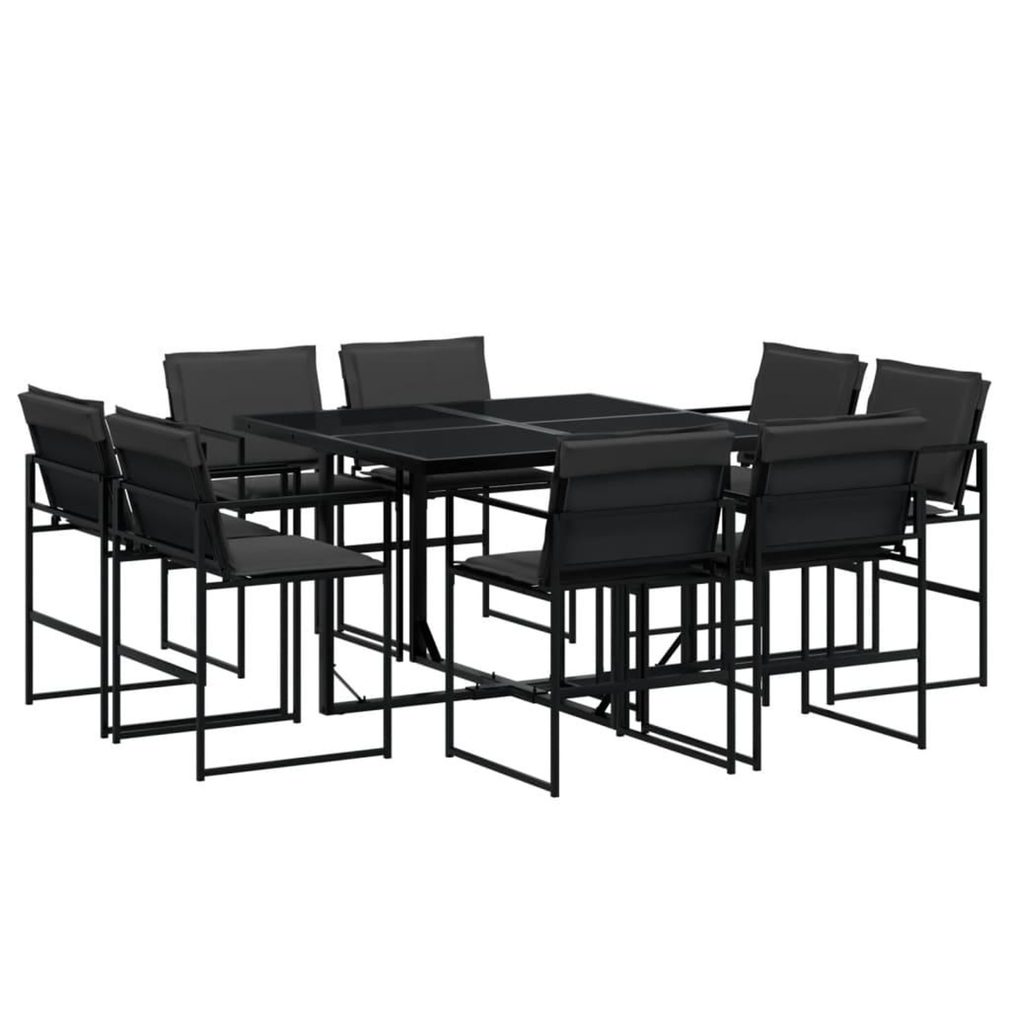 Voir la diapositive 2 : VIDAXL Ensemble a manger de jardin avec coussins 9 pcs noir textilene