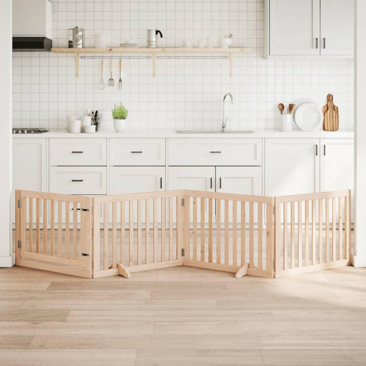 VIDAXL Barriere pour chiens avec porte 4 panneaux bois de peuplier