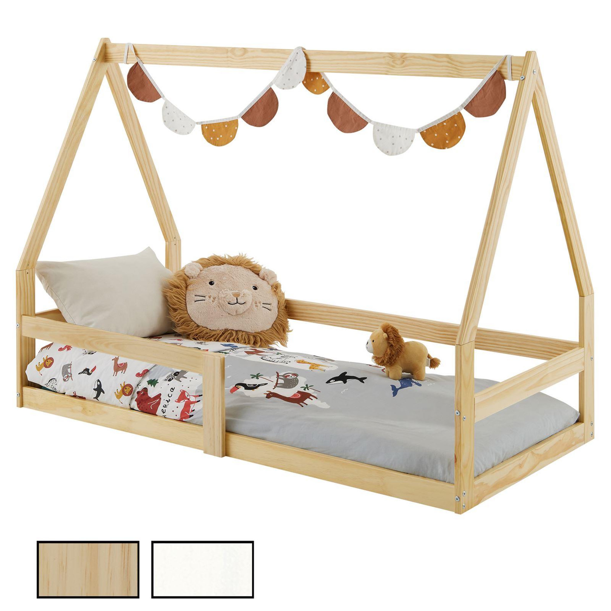IDIMEX Lit cabane LUSIA 80 x 160 cm, en pin massif. Coloris disponibles : Marron, Blanc