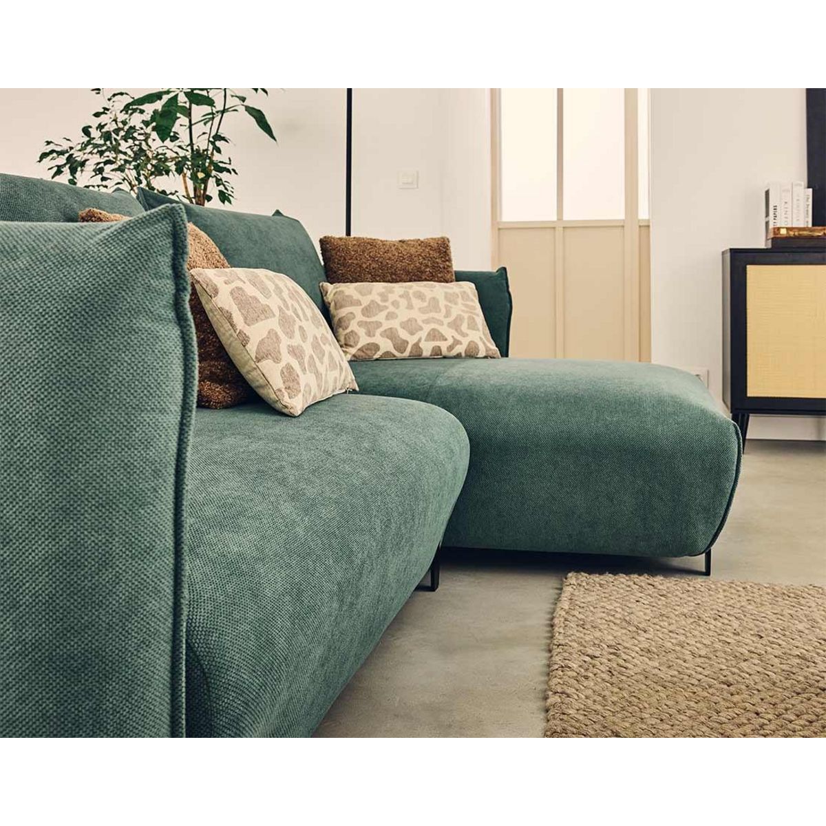 LISA DESIGN Gianni - canapé d'angle droit 4 places convertible avec coffre en tissu