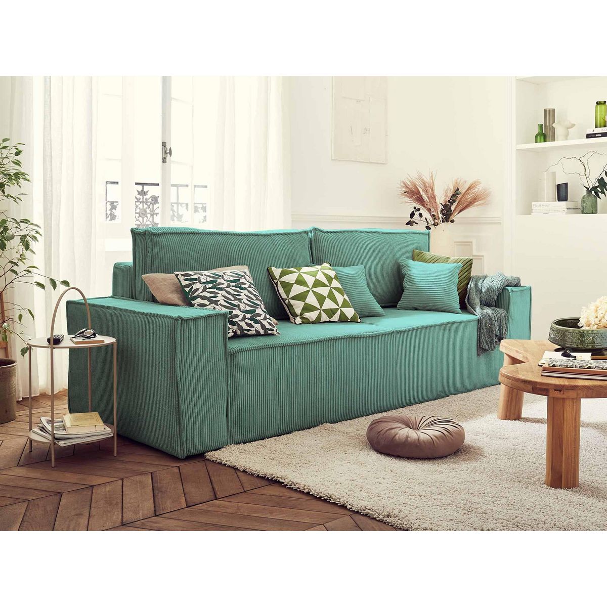 BEST MOBILIER Dellia - canapé 3 places convertible - avec coffre - en velours côtelé - style contemporain