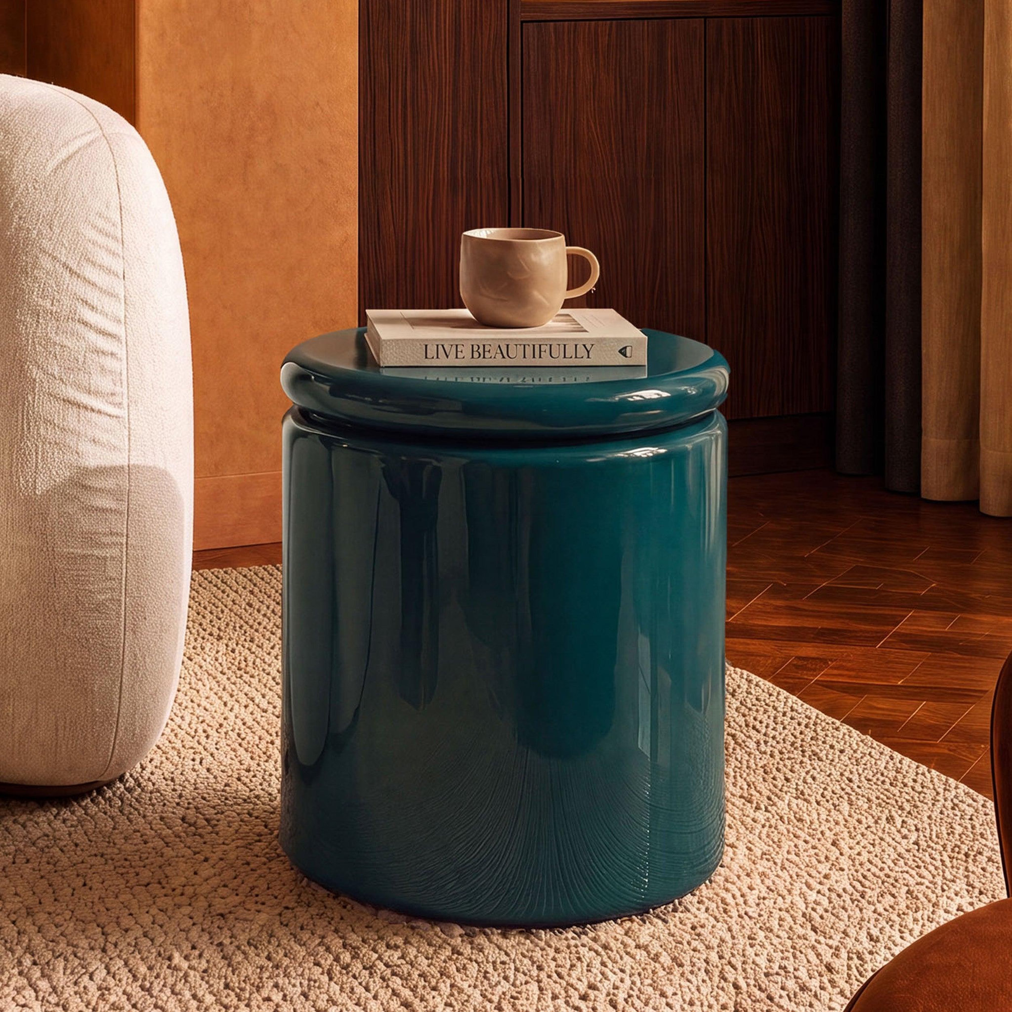 Voir la diapositive 2 : MAISON PAVANE Table d'appoint laquée vert canard en MDF, D40 cm-Oscar