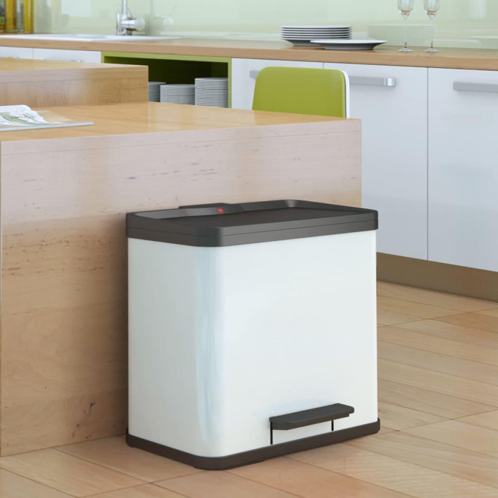 Voir la diapositive 1 : HAILO Hailo Poubelle a pedale Oko Duo Plus Taille L 17+9 L Blanc 0630-230