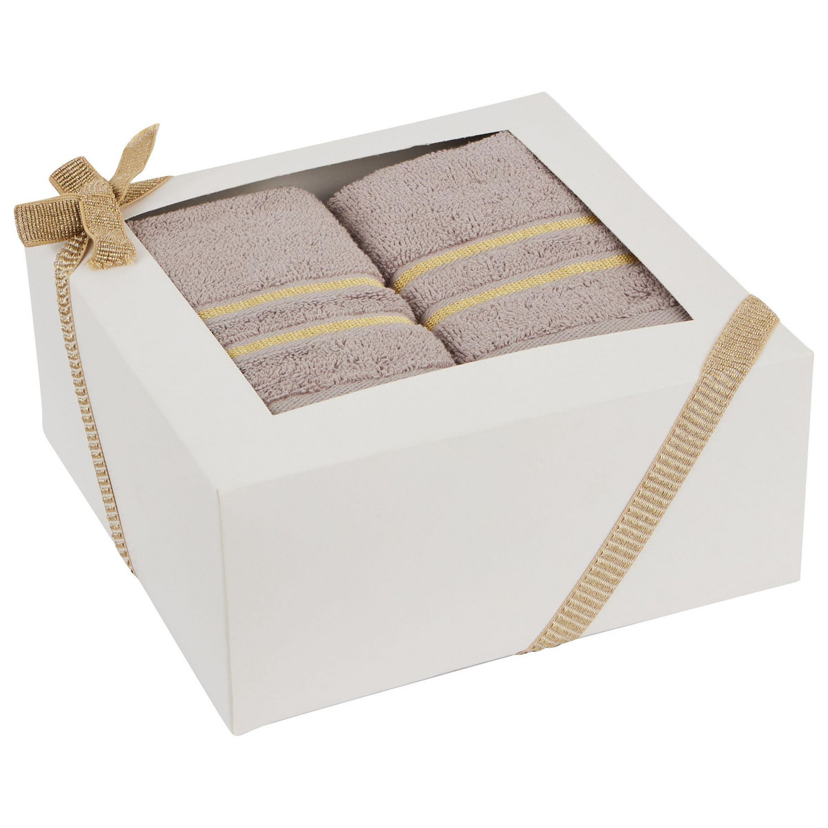 ACTUEL Coffret cadeau 2 serviettes 30x50 + 2 serviettes 50x90 en coton liteau doré 