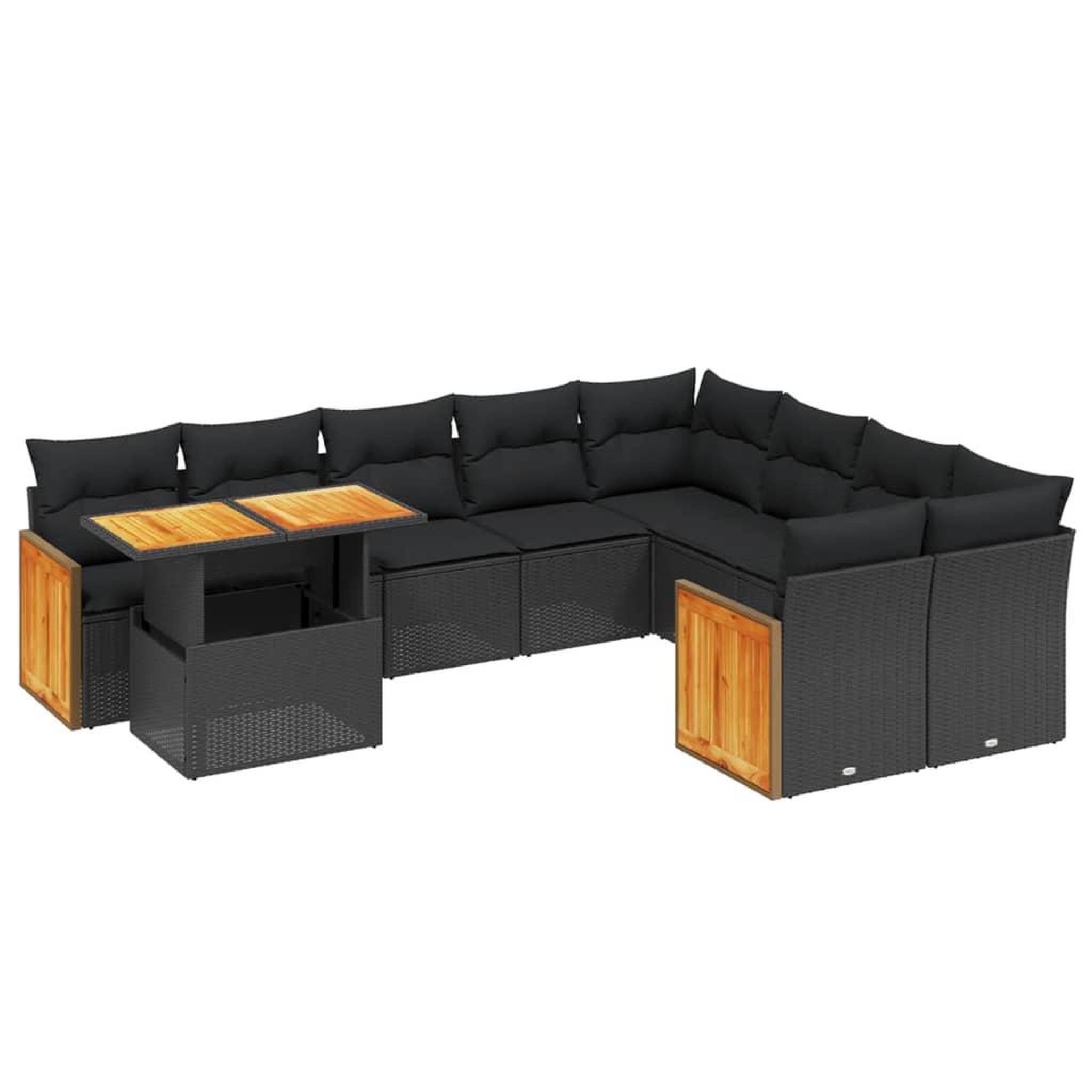 Voir la diapositive 2 : VIDAXL Salon de jardin 10 pcs avec coussins noir resine tressee