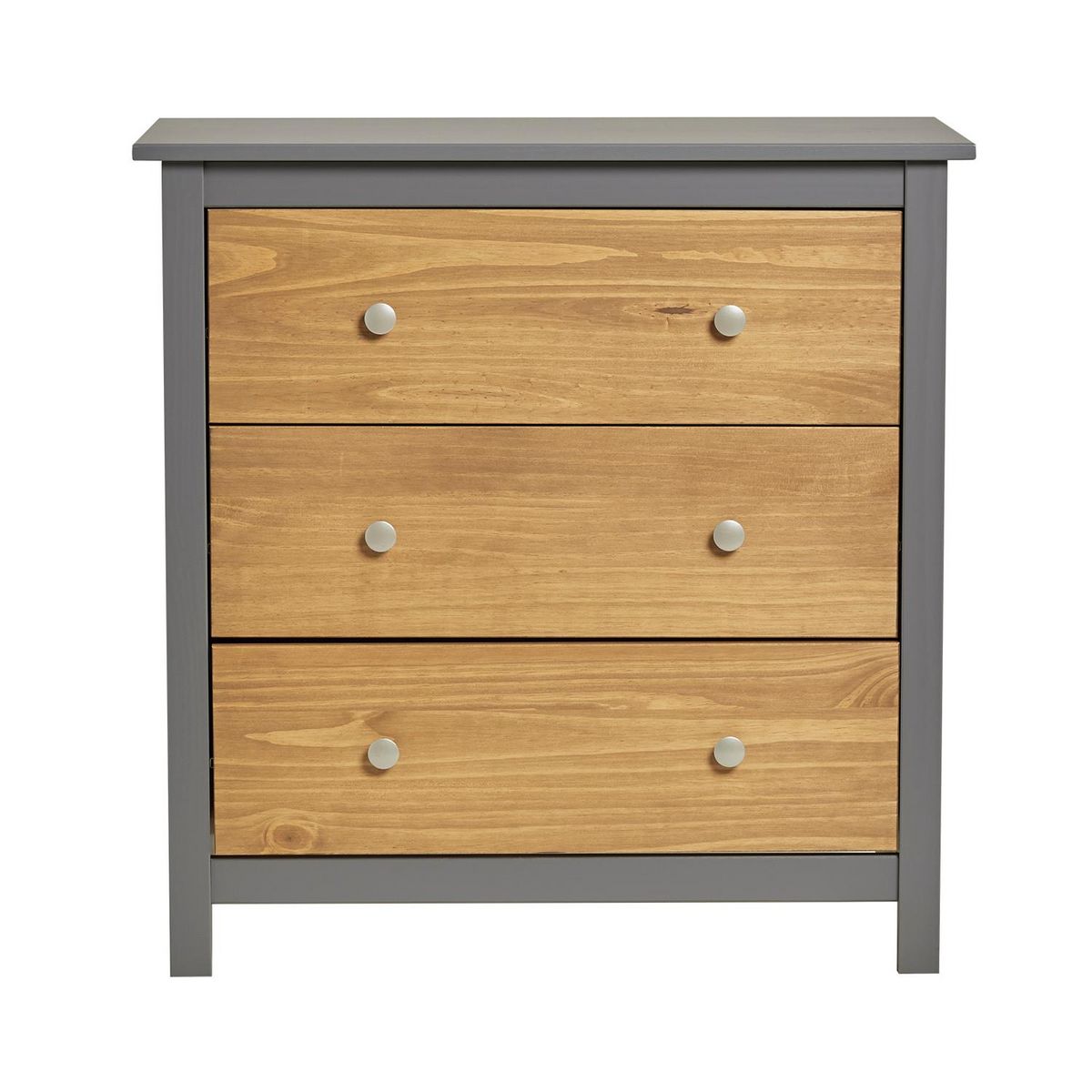 VS VENTA-STOCK Commode Bonnie Gris 3 Tiroirs, Fabriqué en Bois de pin Massif, 79 cm Longueur
