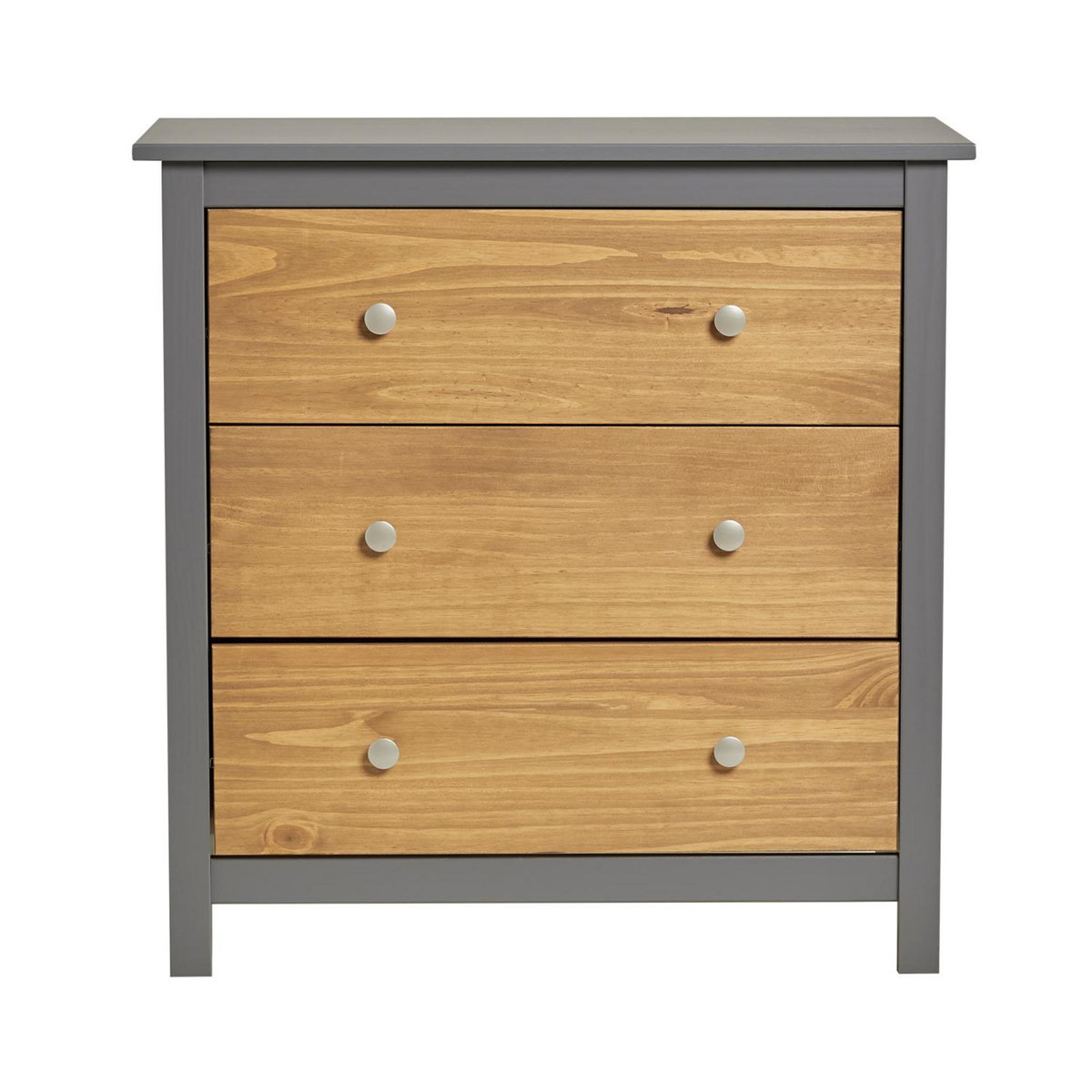 VS VENTA-STOCK Commode Bonnie Gris 3 Tiroirs, Fabriqué en Bois de pin Massif, 79 cm Longueur