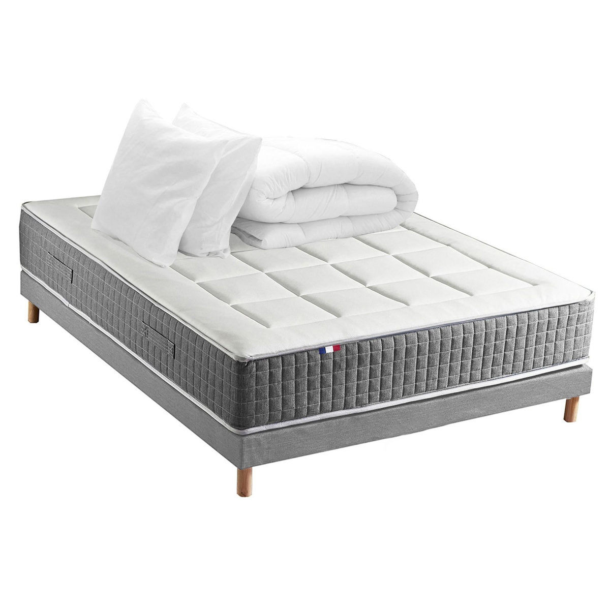 IDLITERIE Matelas ressorts MAX, 7 zones, sommier rigide, pack couette oreiller