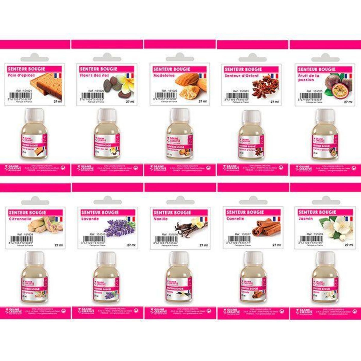 Graine créative Coffret 10 parfums pour bougies à faire soi-même 27 ml