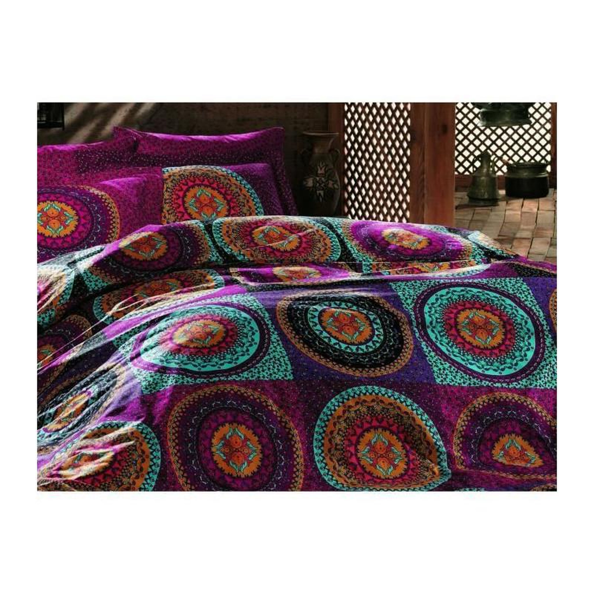 Voir la diapositive 3 : GENERIQUE Parure de lit - 182TRK62220 - 1 housse de couette 220 x 240 cm + 2 taies d'oreiller 60 x 60 cm - 100% coton ranforcé - Fuchsia