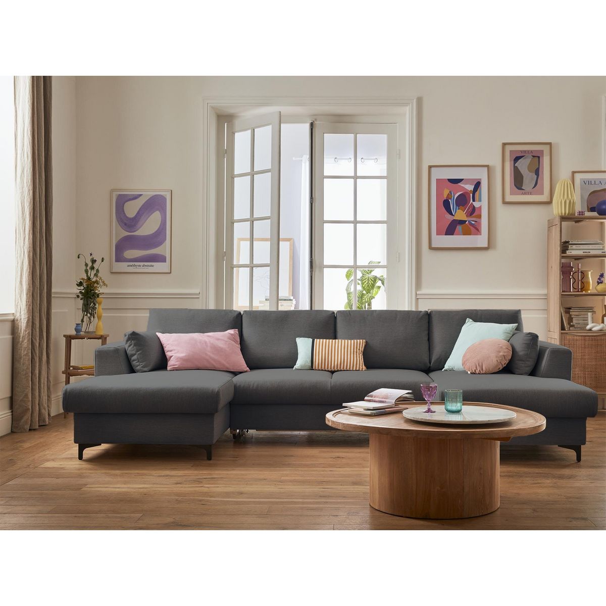 LISA DESIGN Tala - canapé panoramique en u - 7 places - convertible avec coffre - en tissu