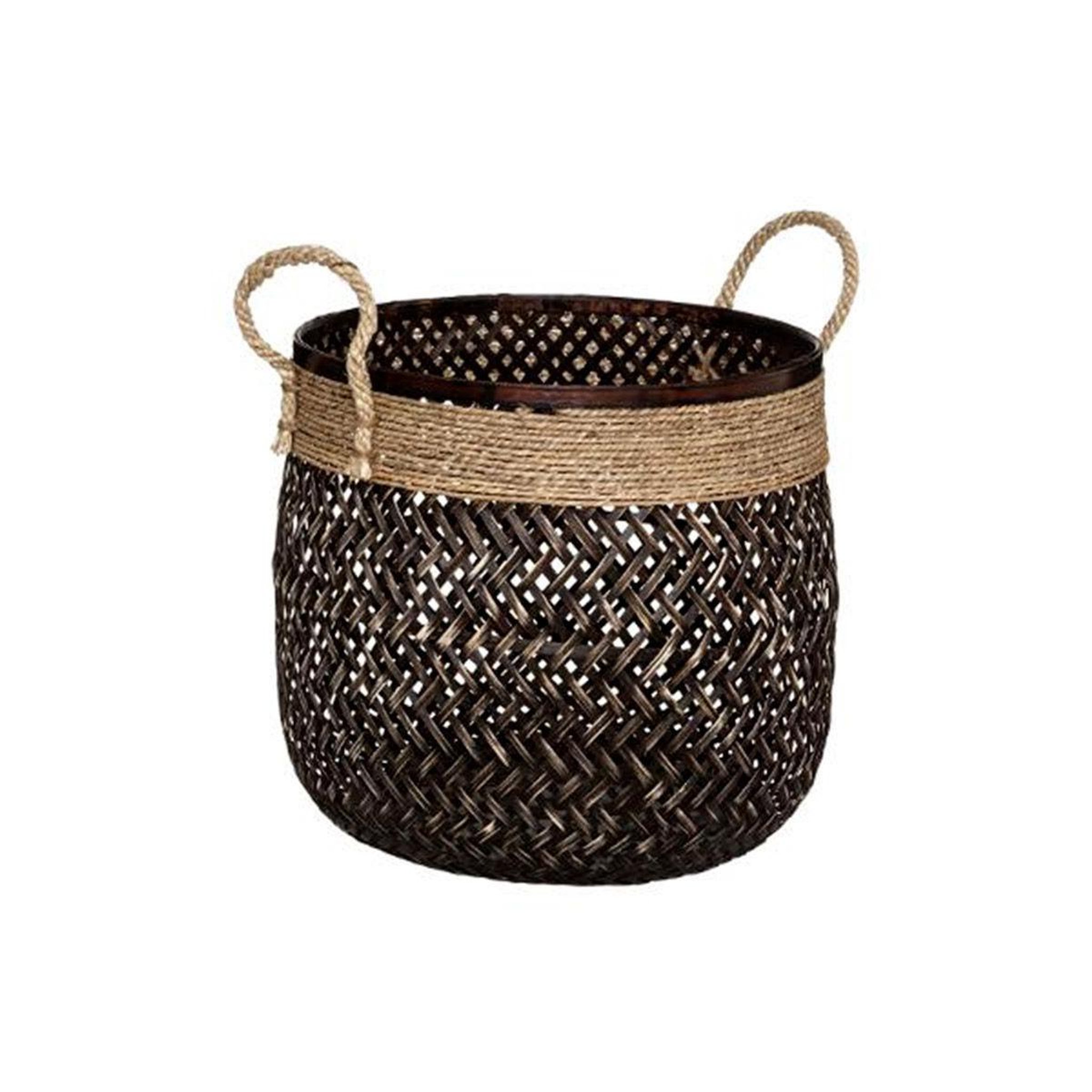 Voir la diapositive 2 : ATMOSPHERA Lot de 3 paniers de rangement  corde  37cm marron