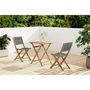 Voir la diapositive 2 : MARKET24 Set bistrot pliable en bois d'acacia FSC avec tressage en corde vert olive - 2 personnes - MAKENA