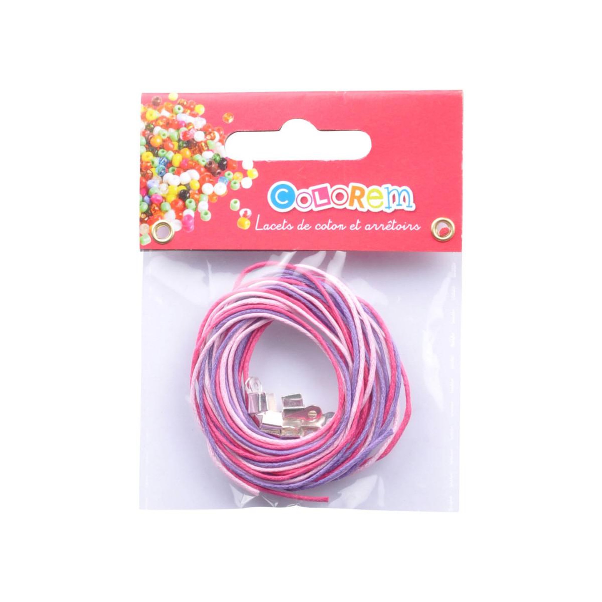 Voir la diapositive 2 : HOMEA Lot de Lacets avec Arrêtoirs en Coton  Créa  9cm Rose