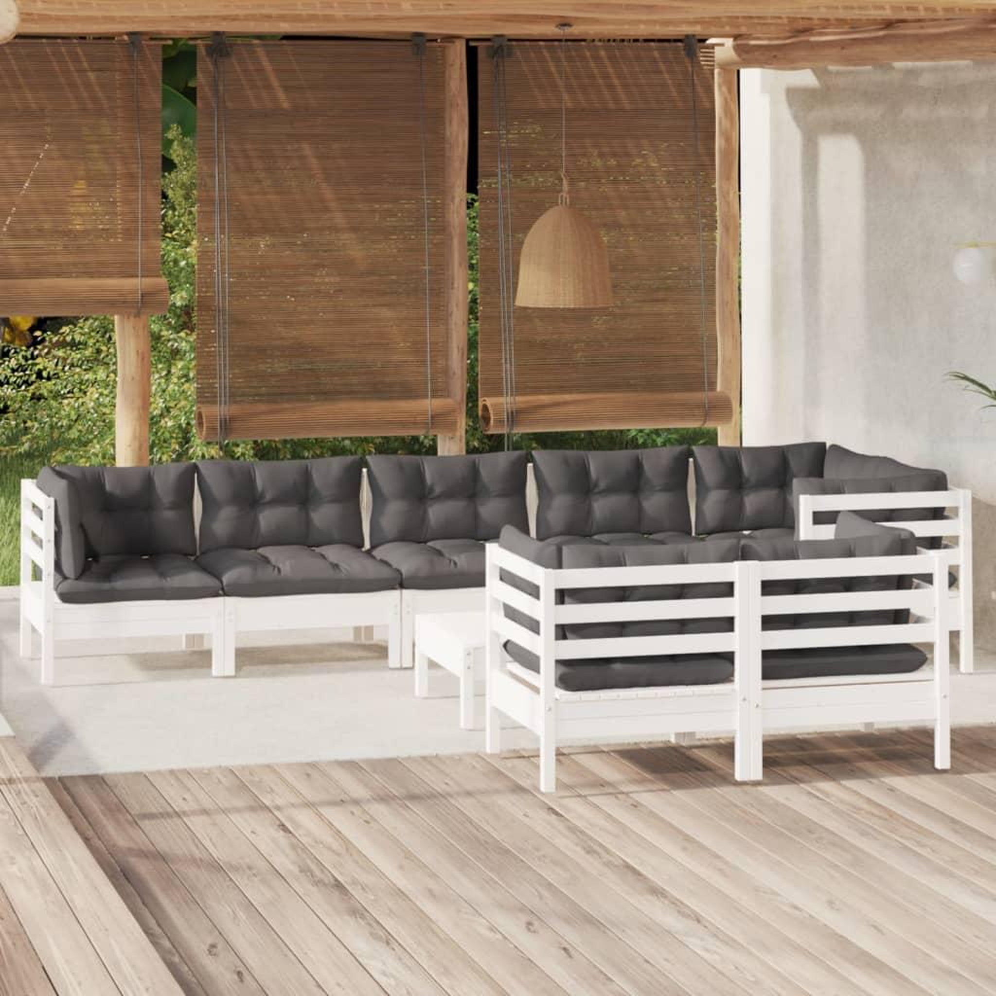 VIDAXL Salon de jardin 9 pcs avec coussins blanc bois de pin massif