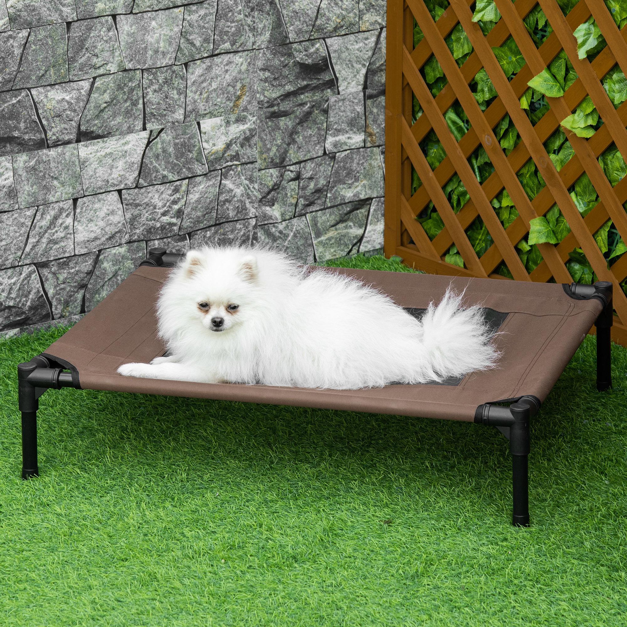 Voir la diapositive 2 : PAWHUT Lit pour chien chat sur pieds tissu oxford textilène micro-perforé 76l x 61l x 18h cm marron noir