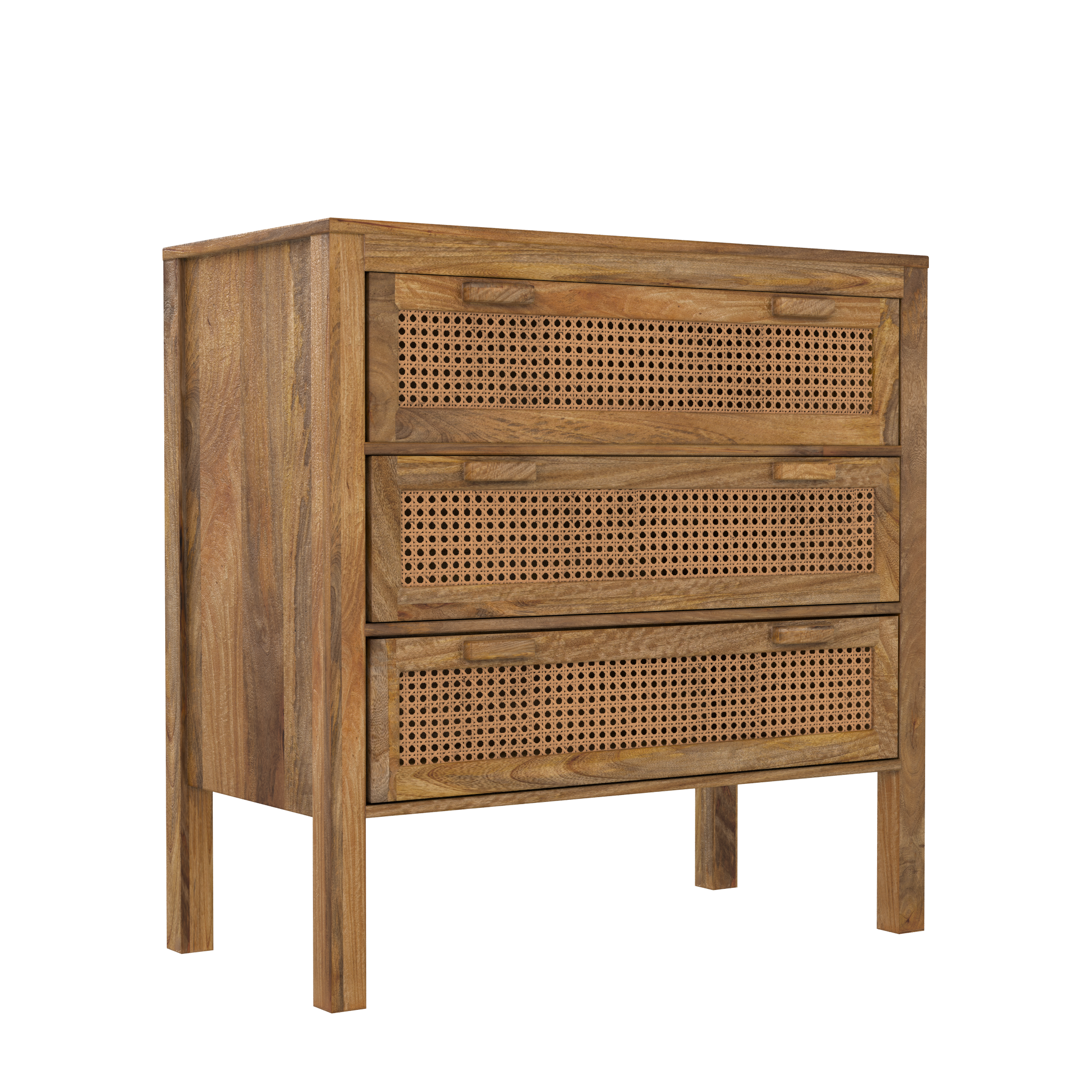 MAISON PAVANE Commode en bois de manguier et cannage 3 tiroirs-tiki