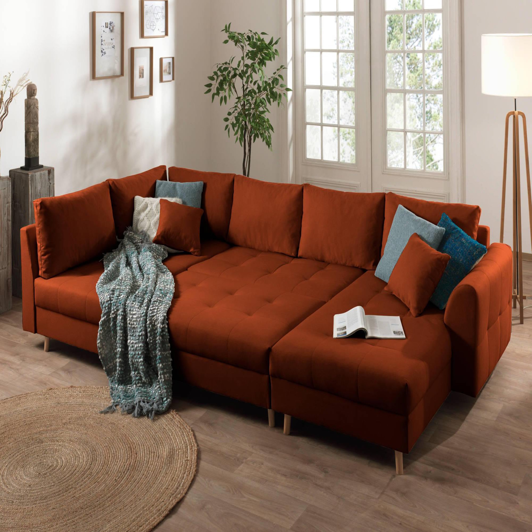 Voir la diapositive 3 : LISA DESIGN Rune - canapé panoramique avec pouf d'appoint - 7 places - style scandinave - gauche