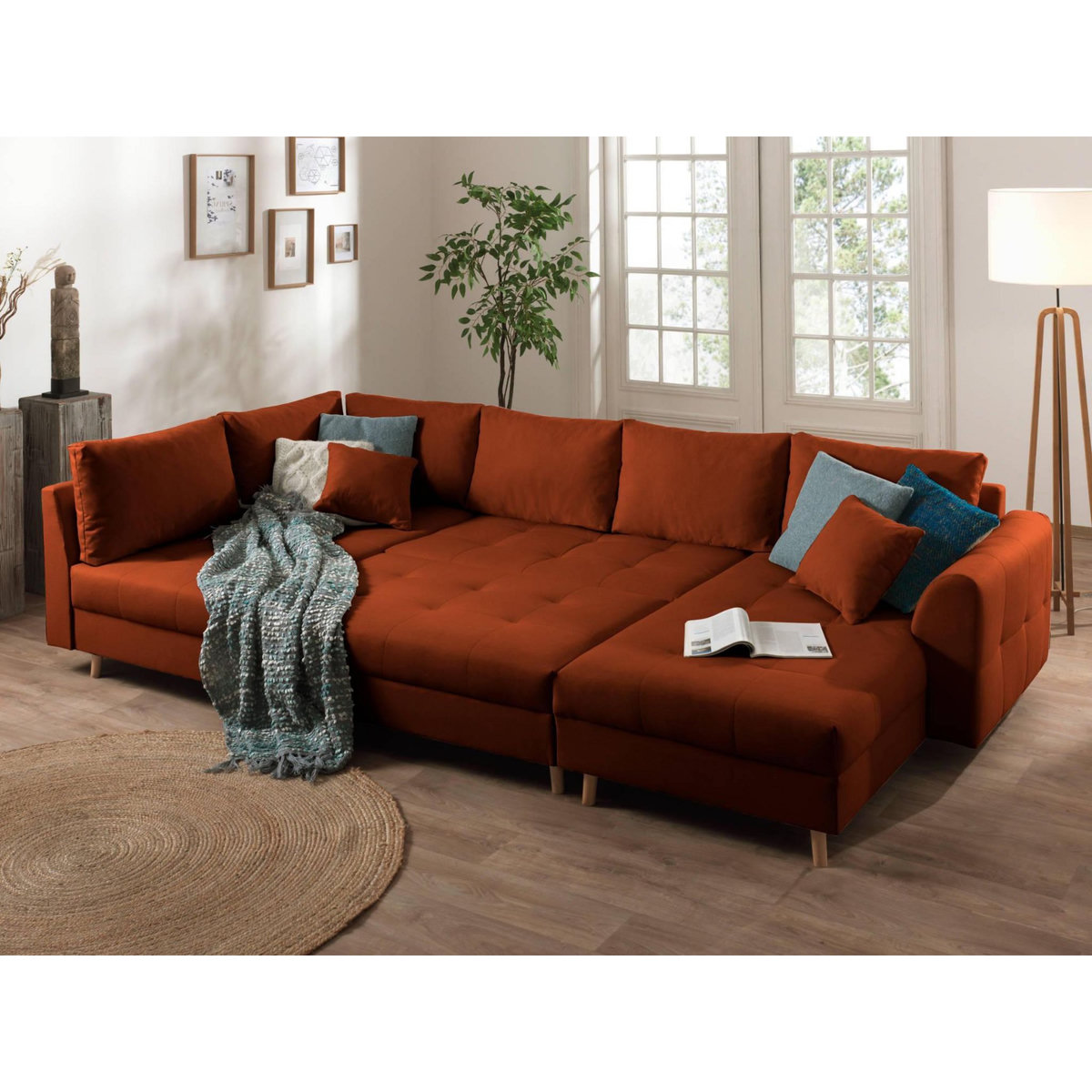 LISA DESIGN Rune - canapé panoramique avec pouf d'appoint - 7 places - style scandinave - gauche