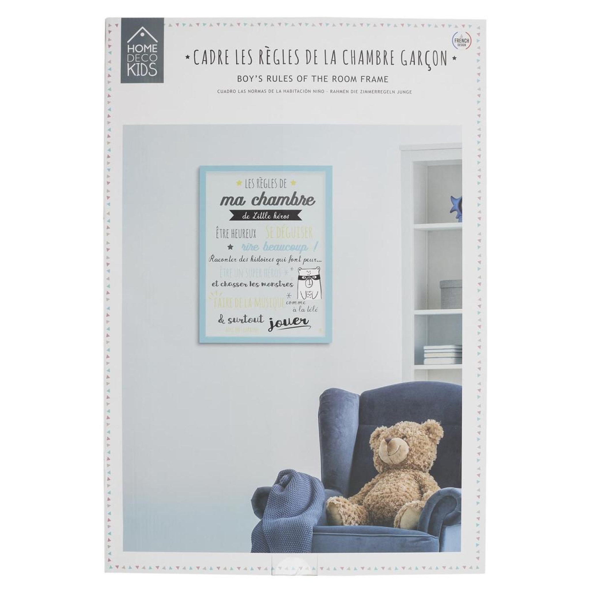 Voir la diapositive 5 : HOME DECO KIDS Cadre déco enfant  règles garçon  40x60cm bleu
