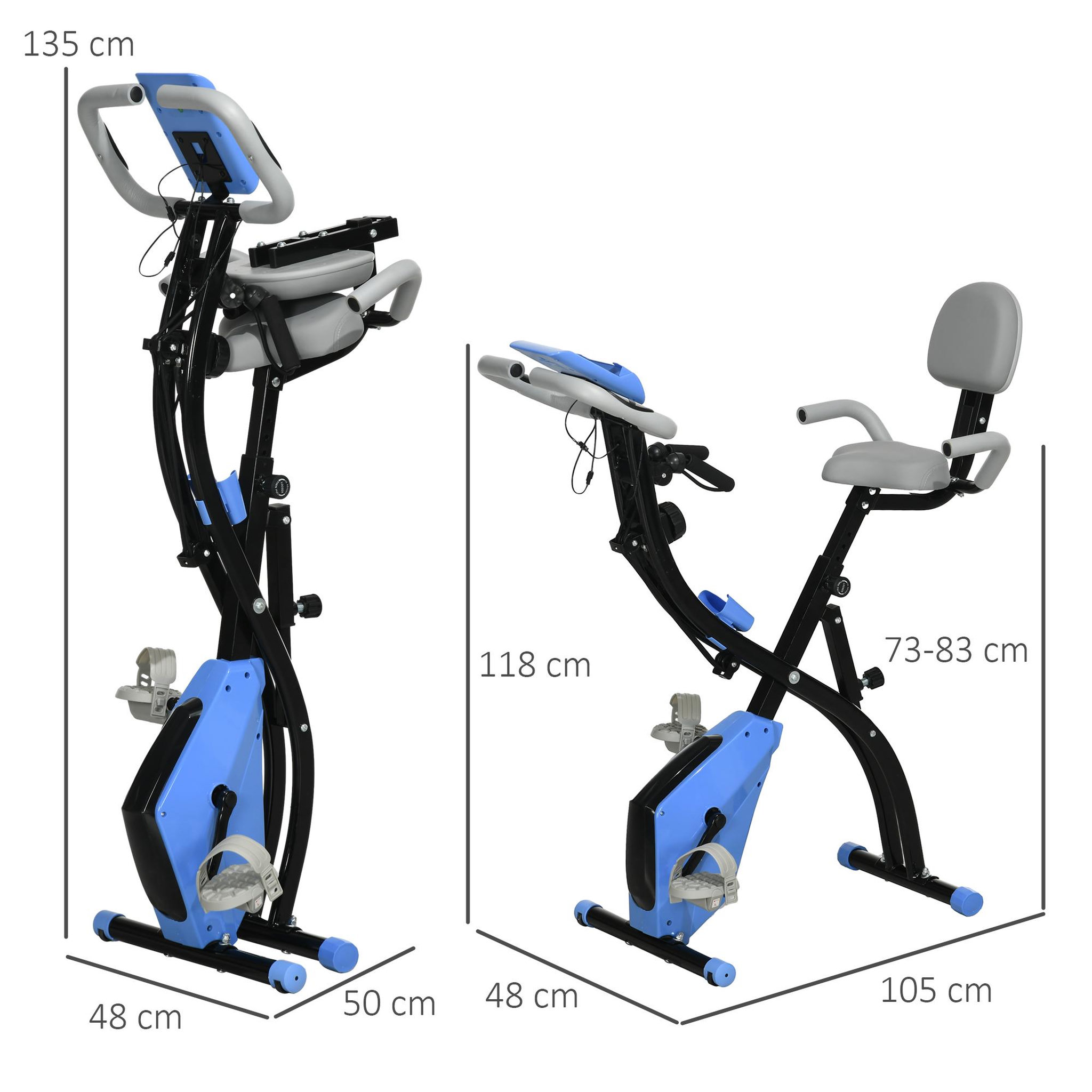Voir la diapositive 3 : HOMCOM Vélo d'appartement pliant 8 niveaux de résistance magnétique dossier selle réglable poignées ergonomiques écran LCD multifonction suspensions support tablette acier