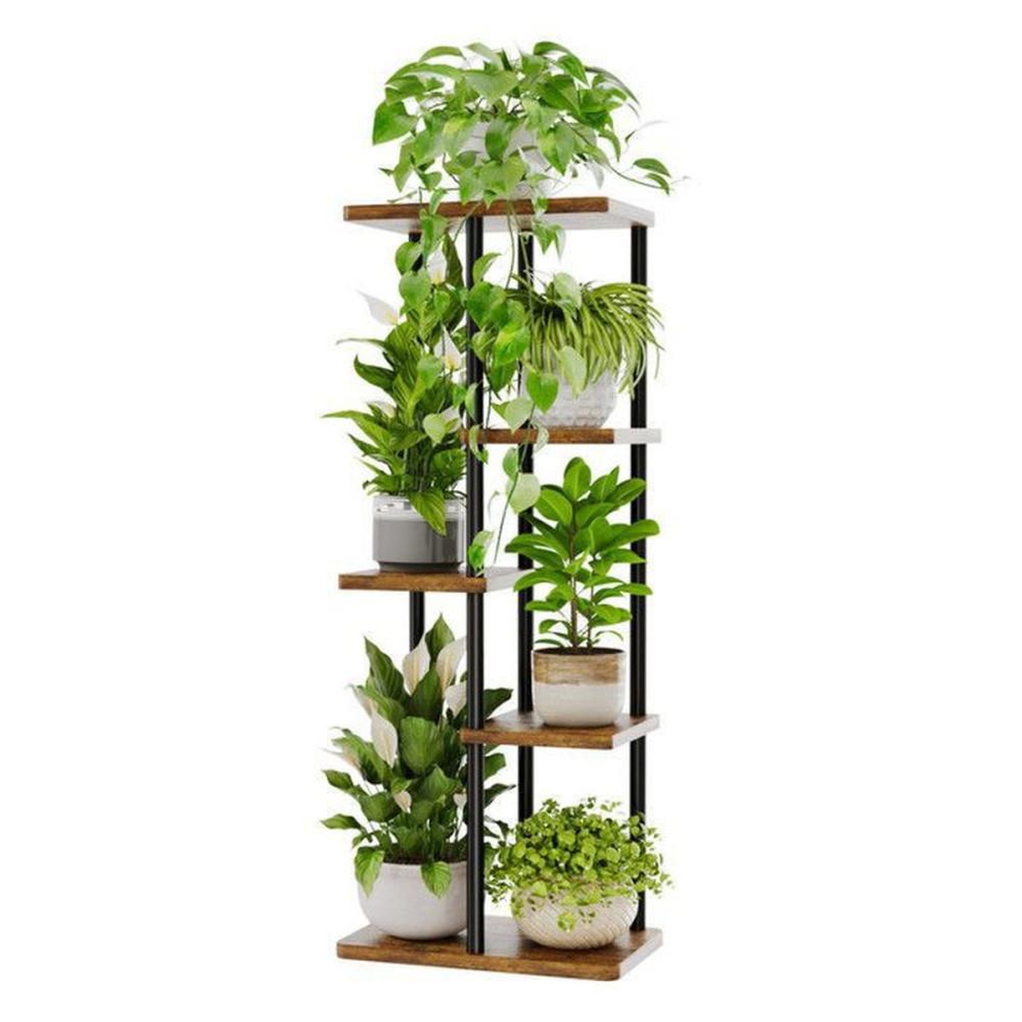 Étagère plantes 5 niveaux en métal et MDF, 40 x 23,6 x 98,3 cm, marron