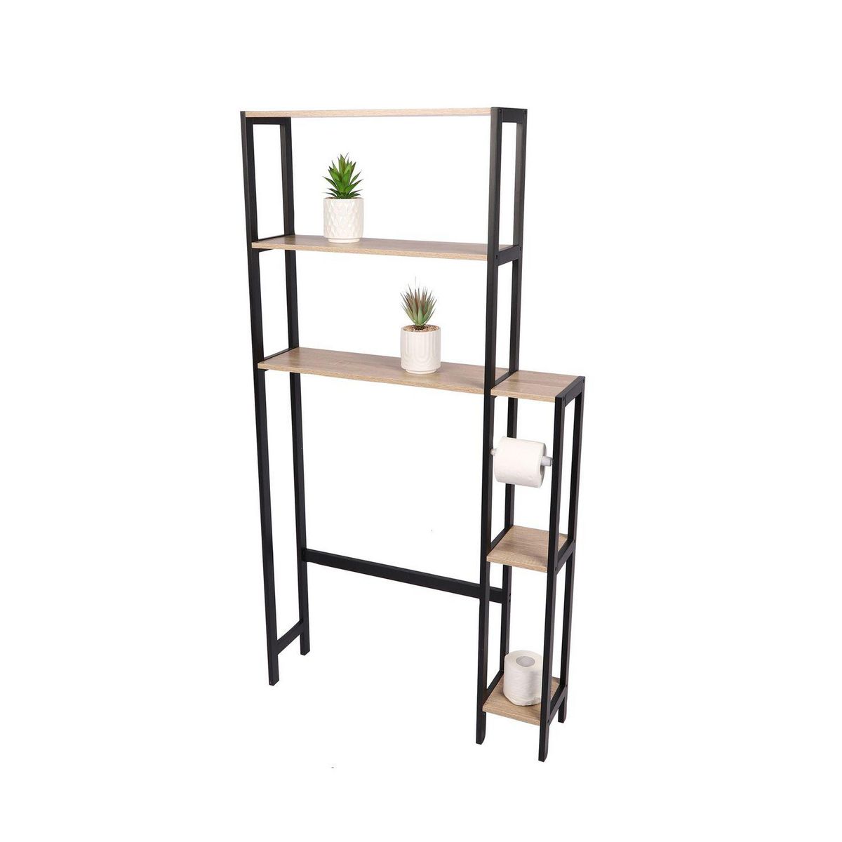 TOILINUX Etagère contour de WC Colorado 5 niveaux en MDF et Métal - Beige et Noir