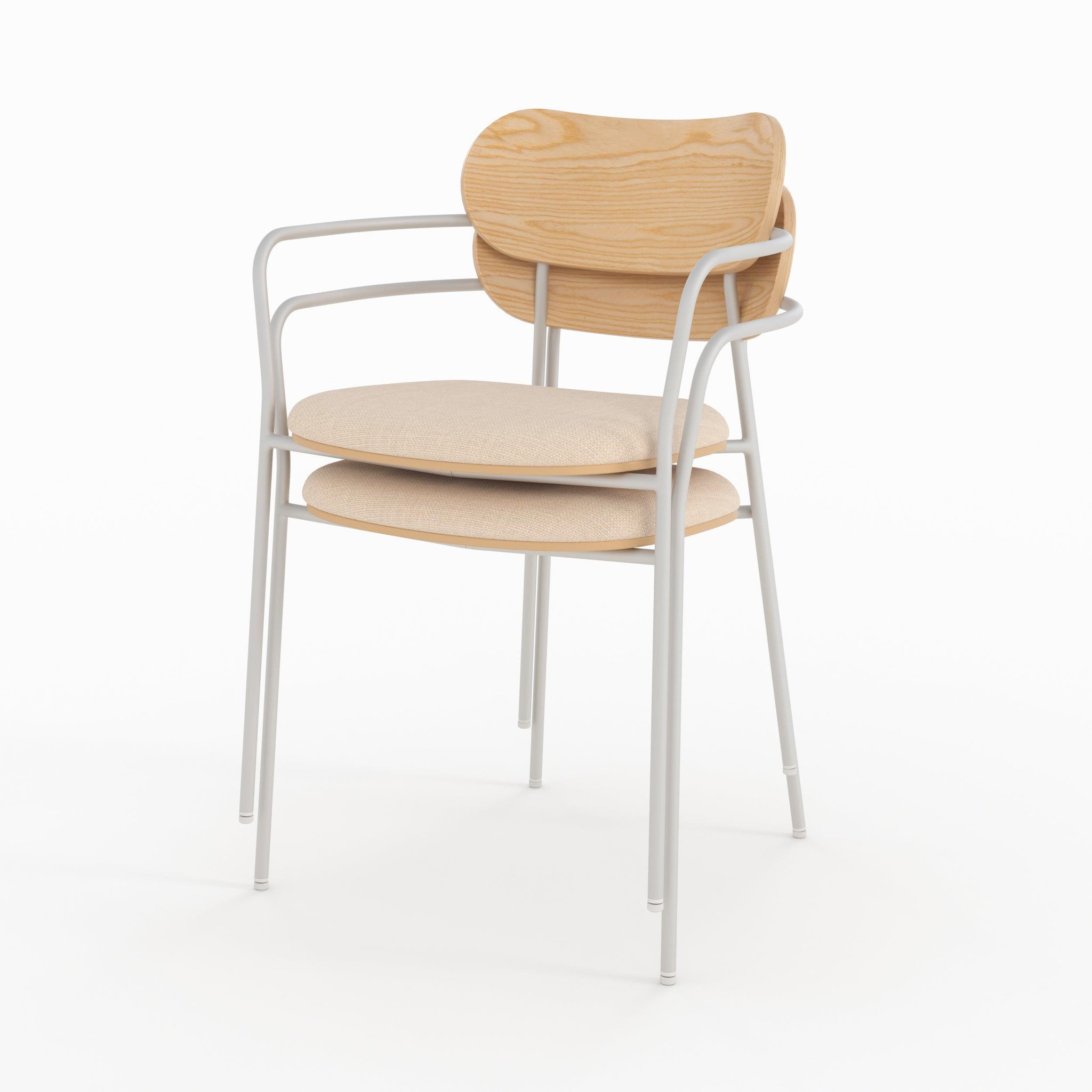 Voir la diapositive 6 : MAISON PAVANE Lot de 2 chaises en tissu beige et placage en bois clair-marine