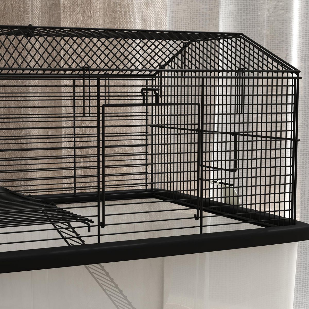 PAWHUT Cage rongeur hamster 2 étages - roulettes, plateforme, échelle, accessoires - PP transparent acier noir
