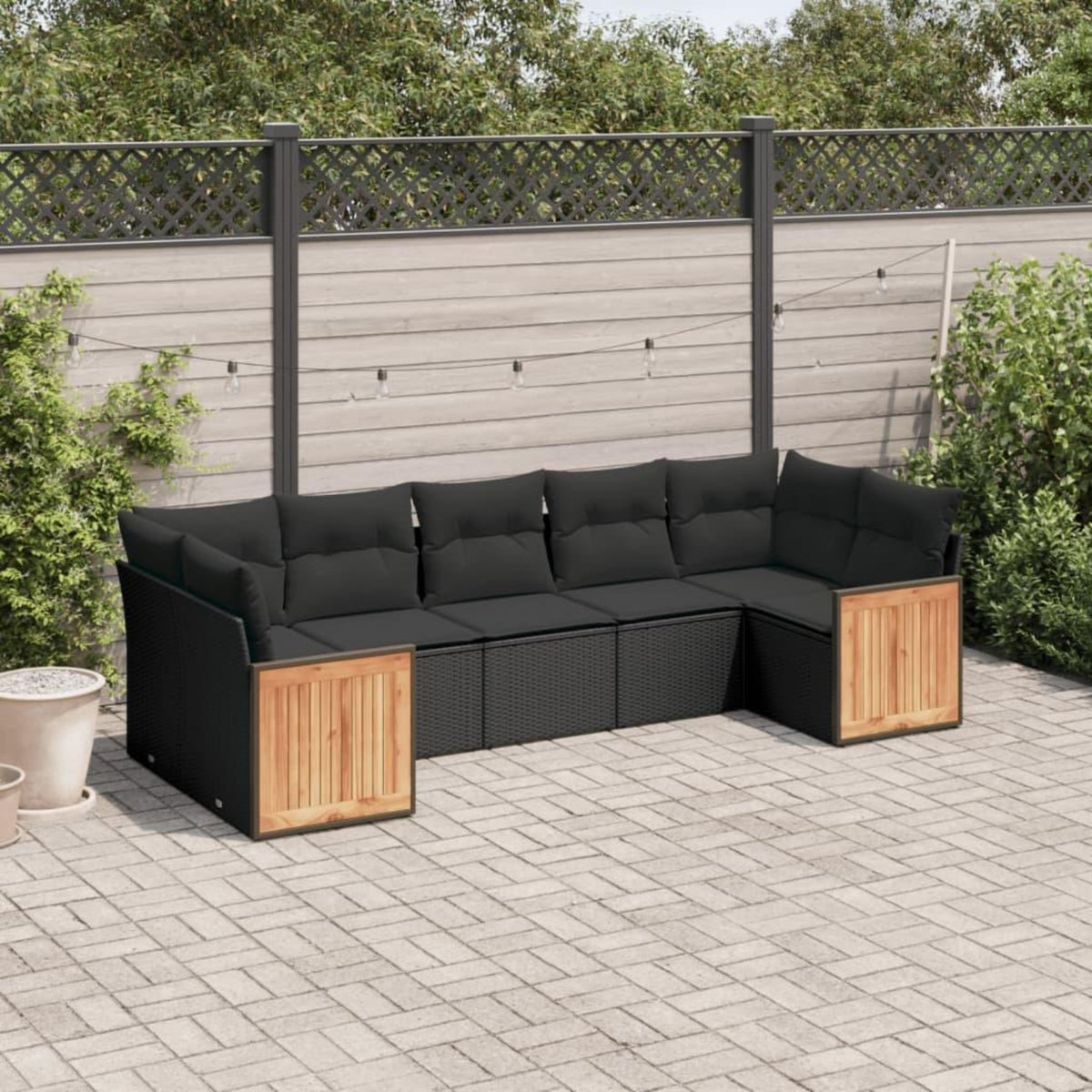 VIDAXL Salon de jardin 7 pcs avec coussins noir resine tressee