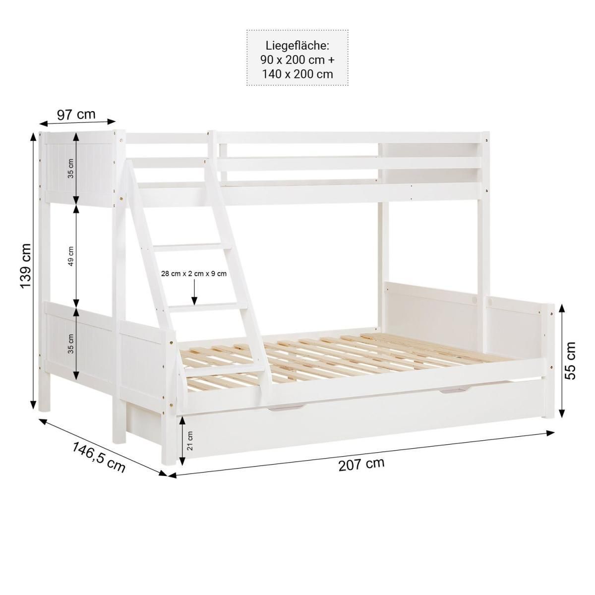 HomeStyle4U Lit Superposé 90x200 et 140x200 blanc