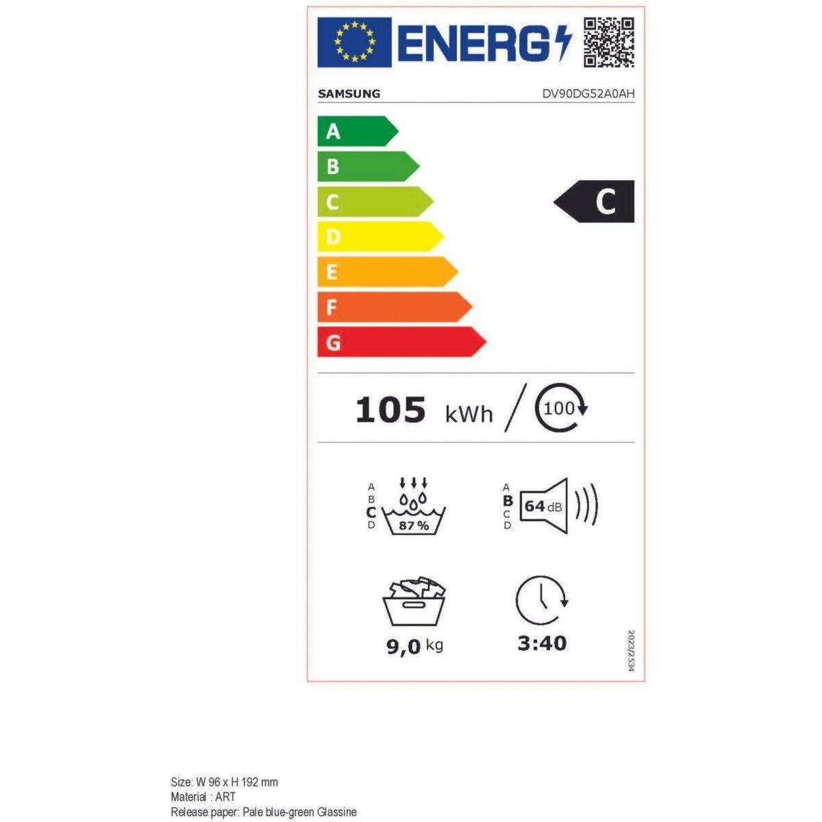 Samsung Sèche linge pompe à chaleur DV90DG52A0AH