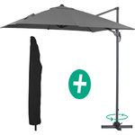 Habitat et Jardin Parasol jardin déporté Alu  Sun 3  - Carré - 3 x 3 m - Gris + housse de protection