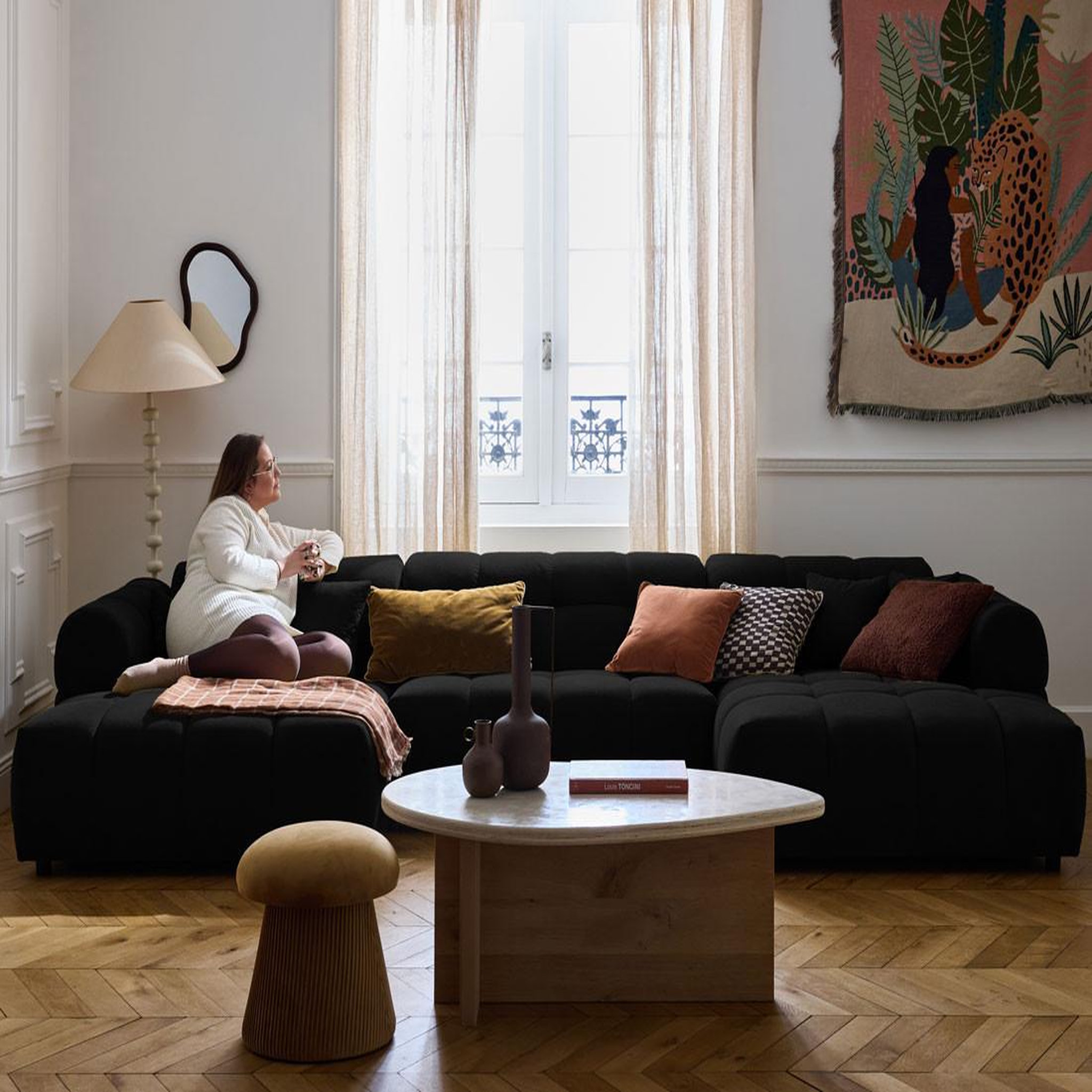 Voir la diapositive 4 : LISA DESIGN Ray - canapé panoramique en u 7 places en tissu texturé
