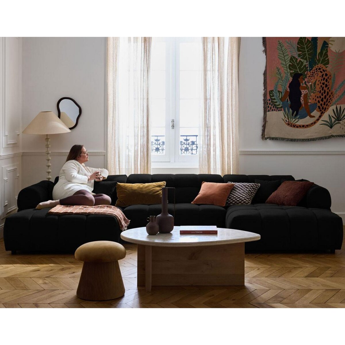 LISA DESIGN Ray - canapé panoramique en u 7 places en tissu texturé