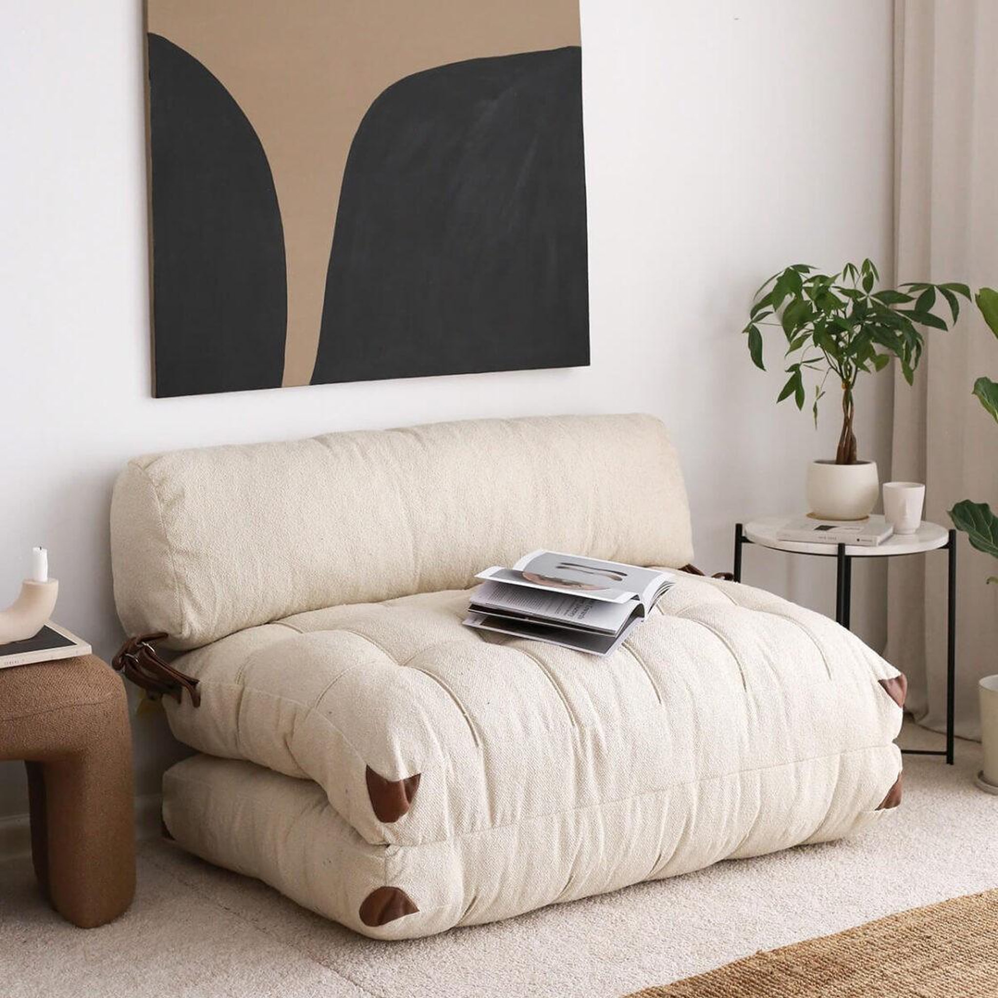Voir la diapositive 2 : Habitat et Jardin Canapé-lit 2 places en tissu  fold  - 120 x 75 x 79 cm - crème