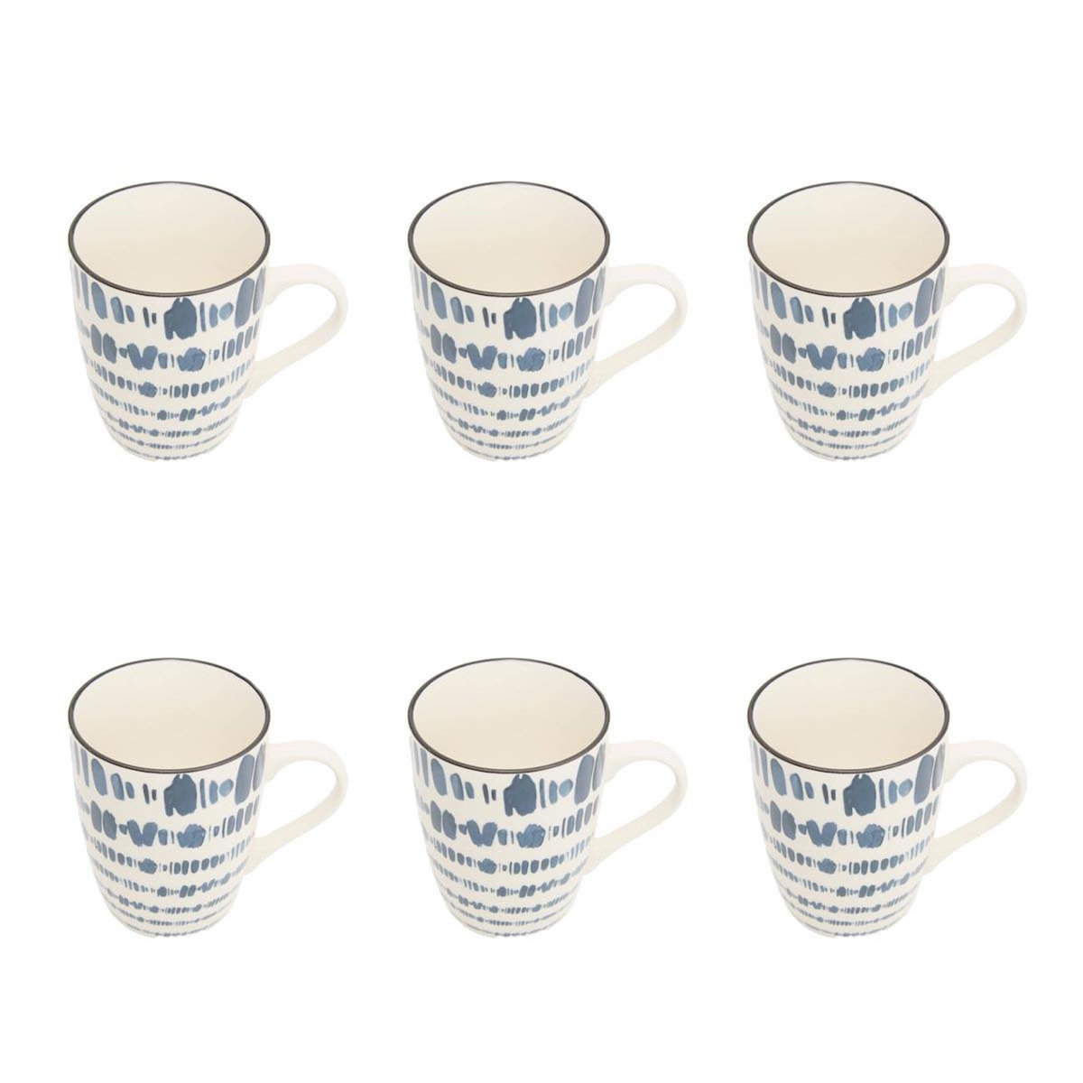 SECRET DE GOURMET Lot de 6 Mugs en Porcelaine  Umami Rayon  31cl Bleu